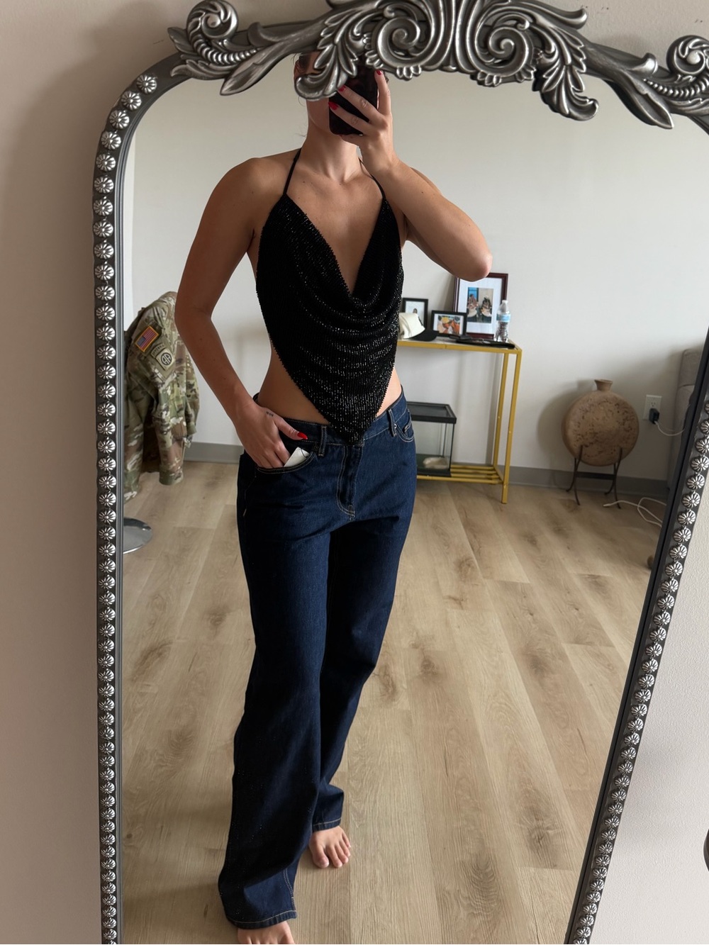 NWOT Zara Size Medium Beaded Cowl Neck Backless Top